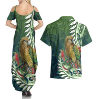 New Zealand Kea Bird Couples Matching Summer Maxi Dress and Hawaiian Shirt With Maori Koru Fern - Polynesian Pride