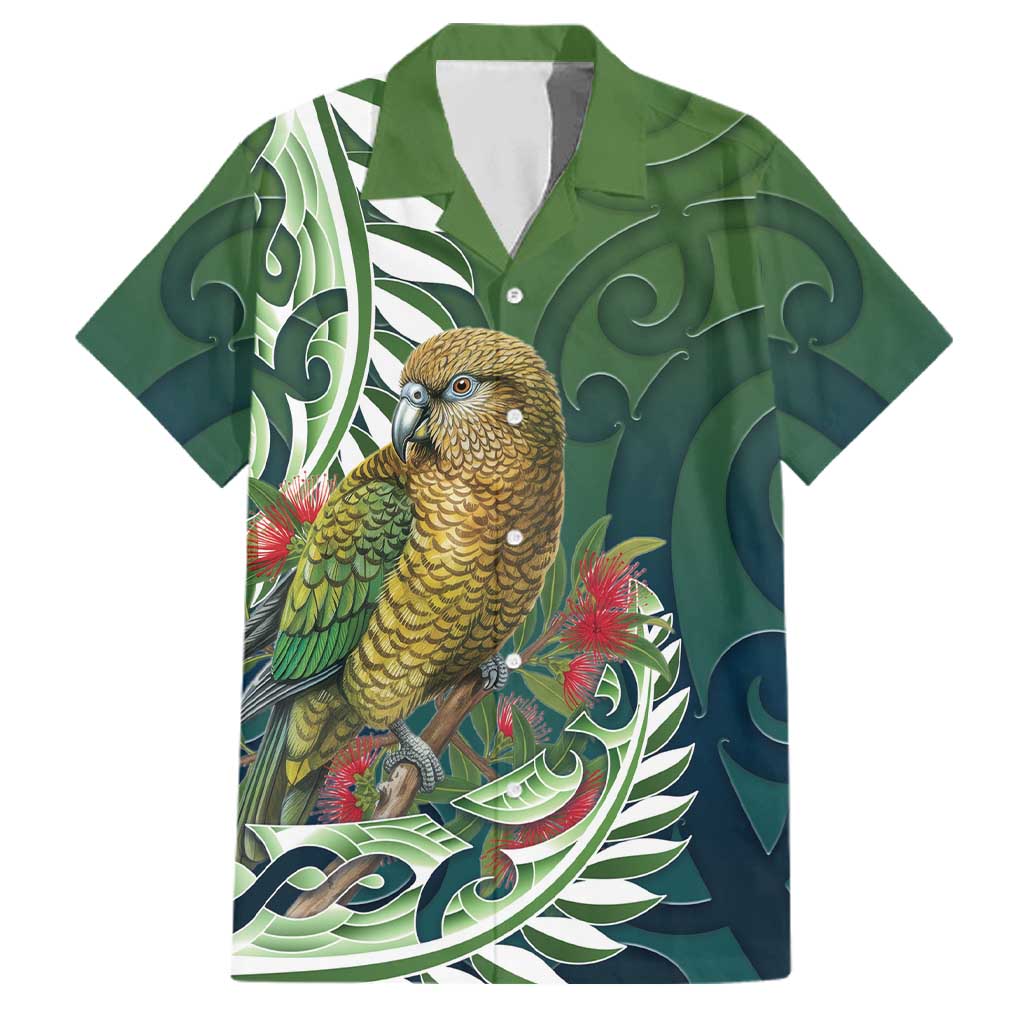 New Zealand Kea Bird Family Matching Off Shoulder Short Dress and Hawaiian Shirt With Maori Koru Fern - Polynesian Pride