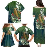 New Zealand Kea Bird Family Matching Puletasi and Hawaiian Shirt With Maori Koru Fern - Polynesian Pride