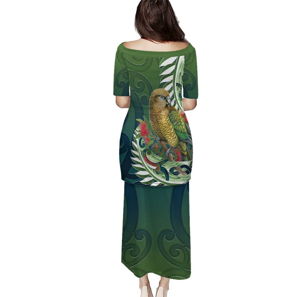 New Zealand Kea Bird Family Matching Puletasi and Hawaiian Shirt With Maori Koru Fern - Polynesian Pride