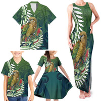 New Zealand Kea Bird Family Matching Tank Maxi Dress and Hawaiian Shirt With Maori Koru Fern - Polynesian Pride