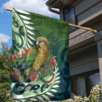 New Zealand Kea Bird Garden Flag With Maori Koru Fern - Polynesian Pride
