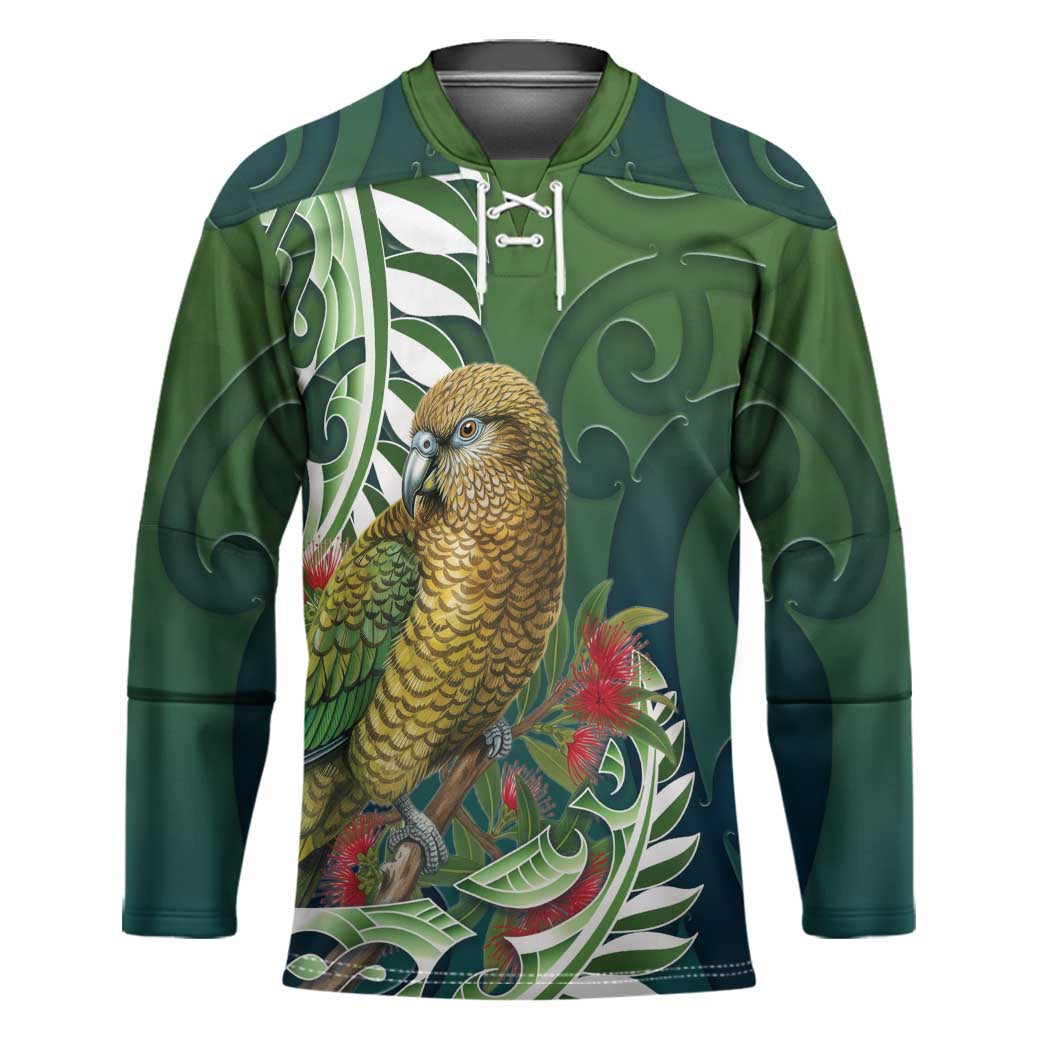 New Zealand Kea Bird Hockey Jersey With Maori Koru Fern LT05 Unisex Green - Polynesian Pride