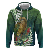 New Zealand Kea Bird Hoodie With Maori Koru Fern LT05 Pullover Hoodie Green - Polynesian Pride