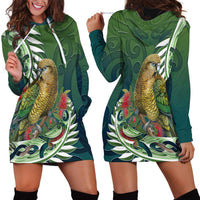New Zealand Kea Bird Hoodie Dress With Maori Koru Fern - Polynesian Pride