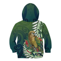 New Zealand Kea Bird Kid Hoodie With Maori Koru Fern - Polynesian Pride