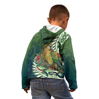 New Zealand Kea Bird Kid Hoodie With Maori Koru Fern - Polynesian Pride