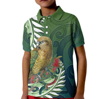 New Zealand Kea Bird Kid Polo Shirt With Maori Koru Fern LT05 Kid Green - Polynesian Pride