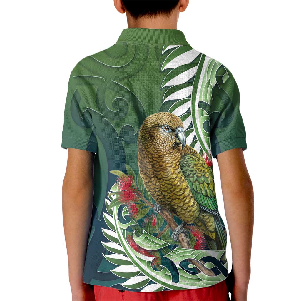 New Zealand Kea Bird Kid Polo Shirt With Maori Koru Fern LT05 - Polynesian Pride