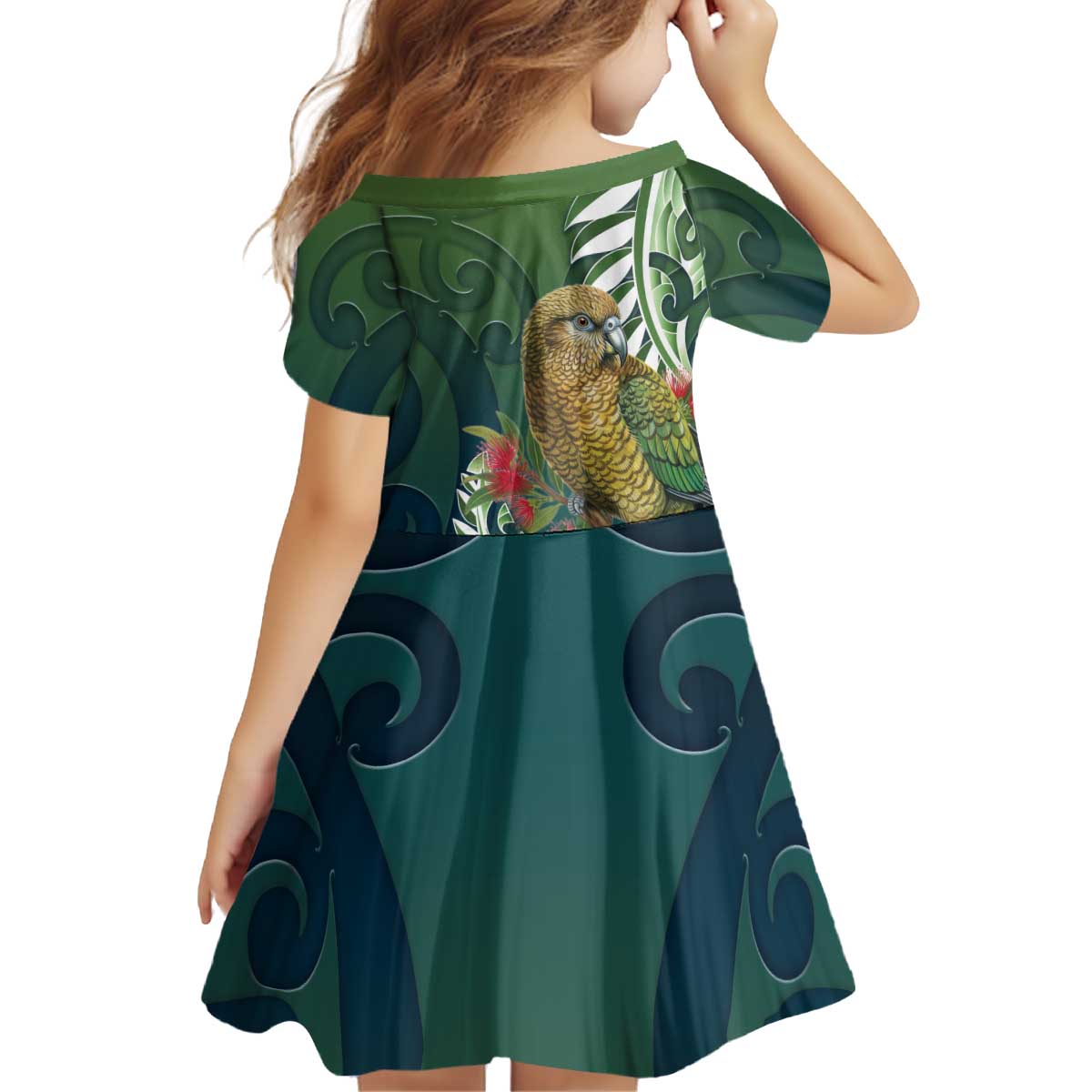 New Zealand Kea Bird Kid Short Sleeve Dress With Maori Koru Fern LT05 - Polynesian Pride