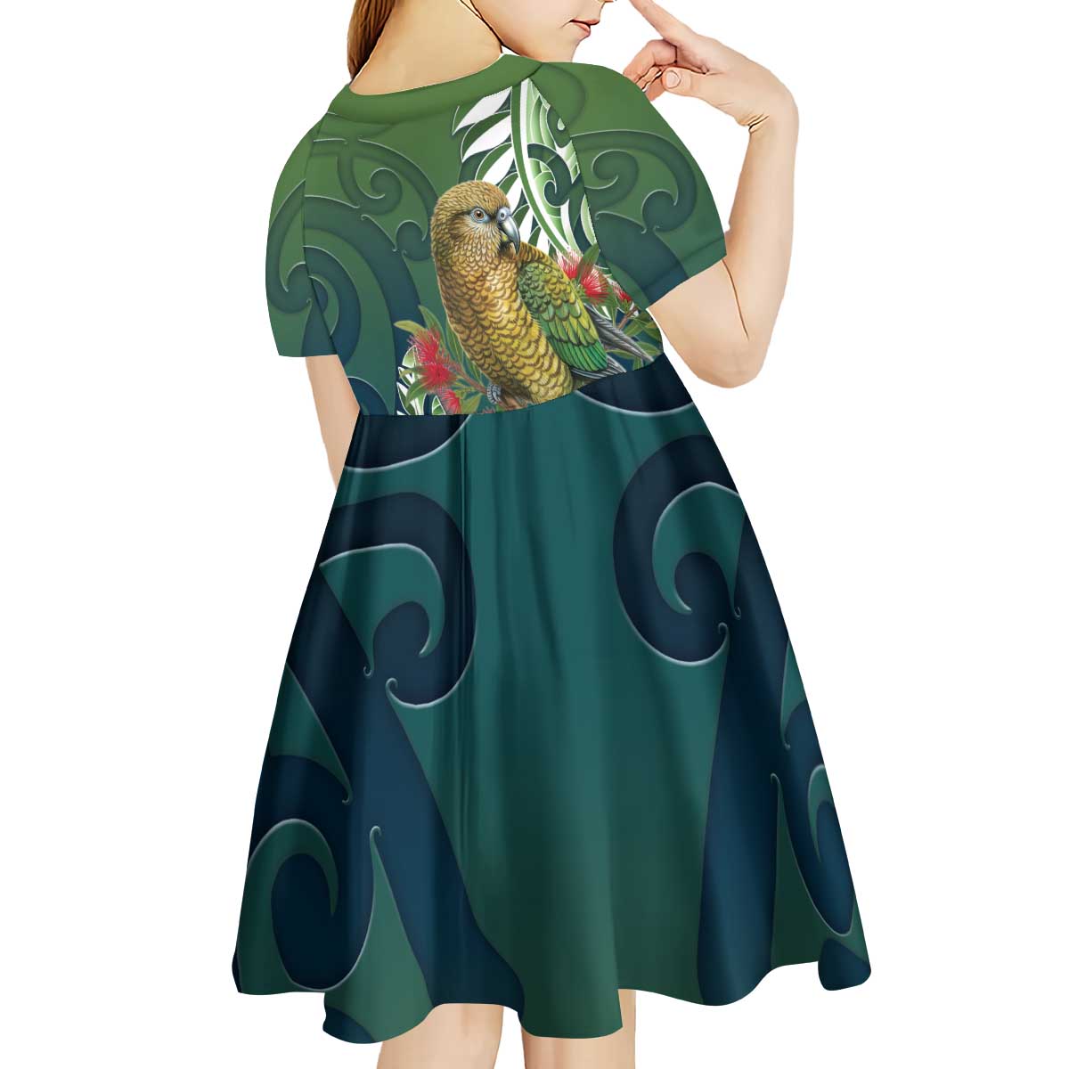 New Zealand Kea Bird Kid Short Sleeve Dress With Maori Koru Fern LT05 - Polynesian Pride