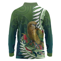 New Zealand Kea Bird Long Sleeve Polo Shirt With Maori Koru Fern LT05 - Polynesian Pride