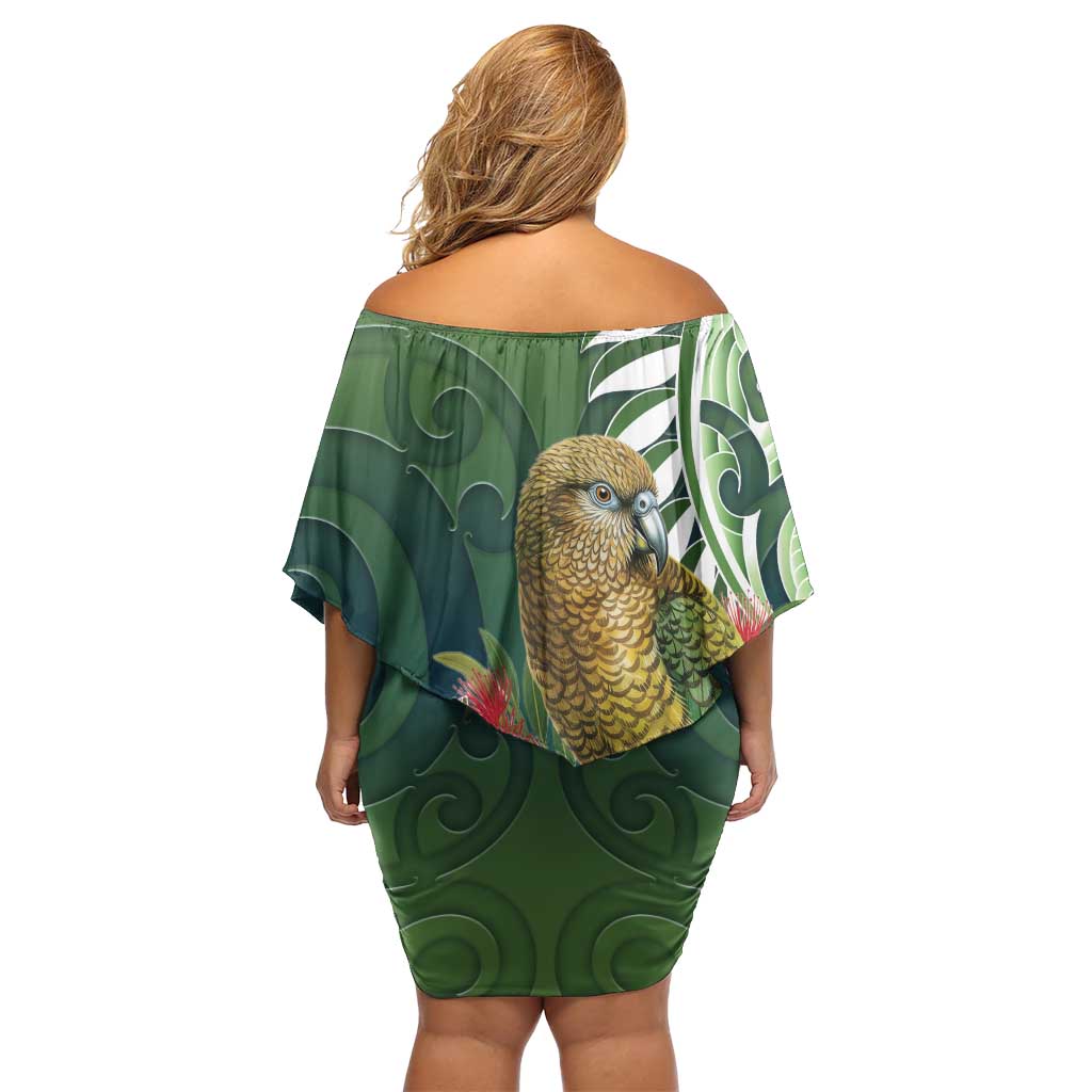 New Zealand Kea Bird Off Shoulder Short Dress With Maori Koru Fern LT05 - Polynesian Pride