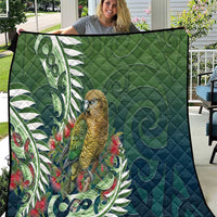 New Zealand Kea Bird Quilt With Maori Koru Fern LT05 Green - Polynesian Pride