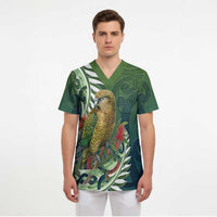 New Zealand Kea Bird Scrub Top With Maori Koru Fern LT05 - Polynesian Pride
