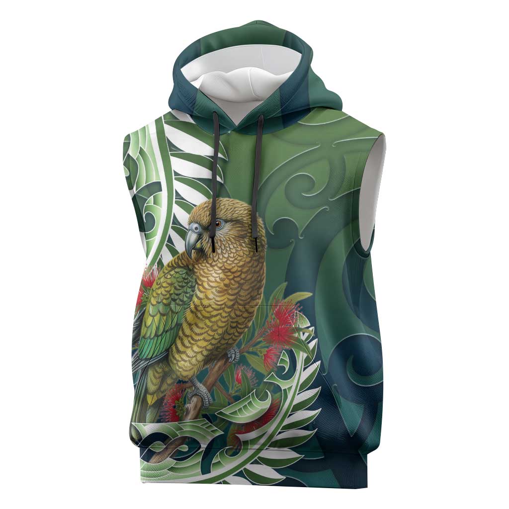 New Zealand Kea Bird Sleeveless Hoodie With Maori Koru Fern - Polynesian Pride
