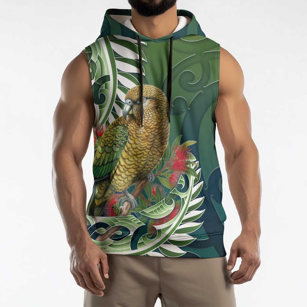 New Zealand Kea Bird Sleeveless Hoodie With Maori Koru Fern - Polynesian Pride