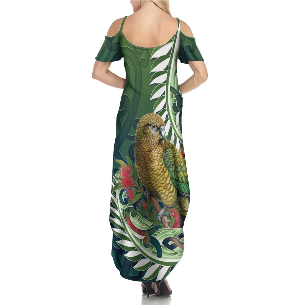 New Zealand Kea Bird Summer Maxi Dress With Maori Koru Fern LT05 - Polynesian Pride