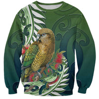 New Zealand Kea Bird Sweatshirt With Maori Koru Fern LT05 Unisex Green - Polynesian Pride