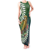 New Zealand Kea Bird Tank Maxi Dress With Maori Koru Fern - Polynesian Pride