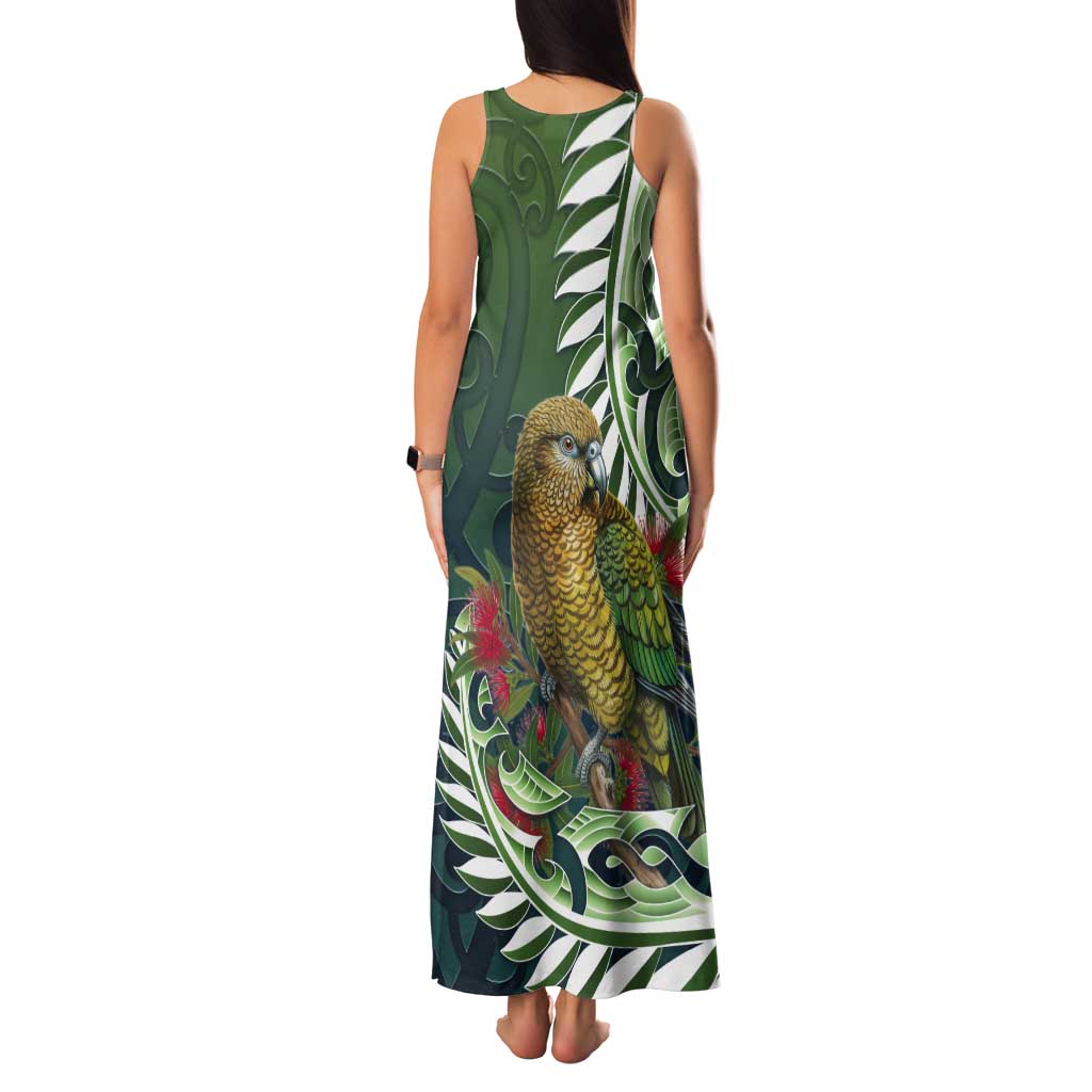 New Zealand Kea Bird Tank Maxi Dress With Maori Koru Fern - Polynesian Pride