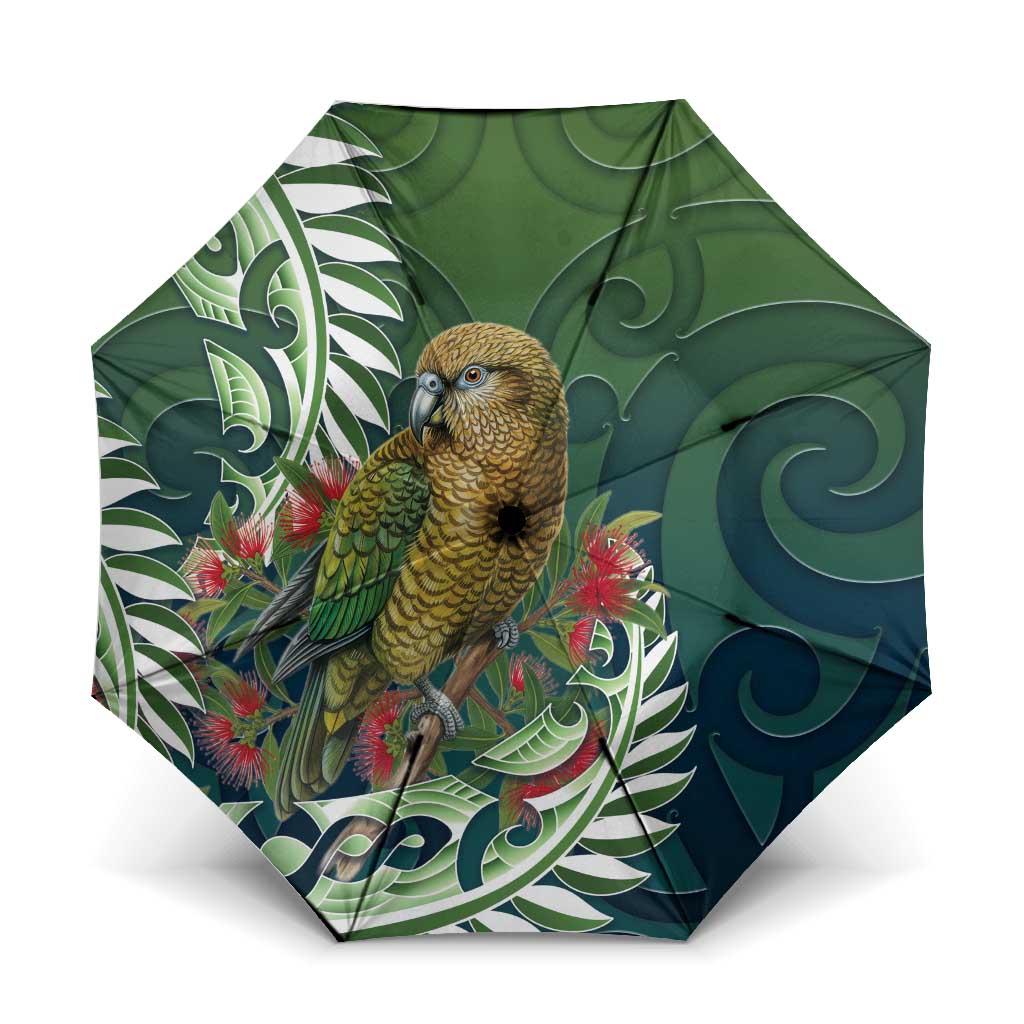 New Zealand Kea Bird Umbrella With Maori Koru Fern LT05 One Size Folded 11.42 inch Opened Diameter 37.4 inch Green - Polynesian Pride