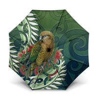 New Zealand Kea Bird Umbrella With Maori Koru Fern LT05 One Size Folded 11.42 inch Opened Diameter 37.4 inch Green - Polynesian Pride