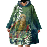 New Zealand Kea Bird Wearable Blanket Hoodie With Maori Koru Fern - Polynesian Pride