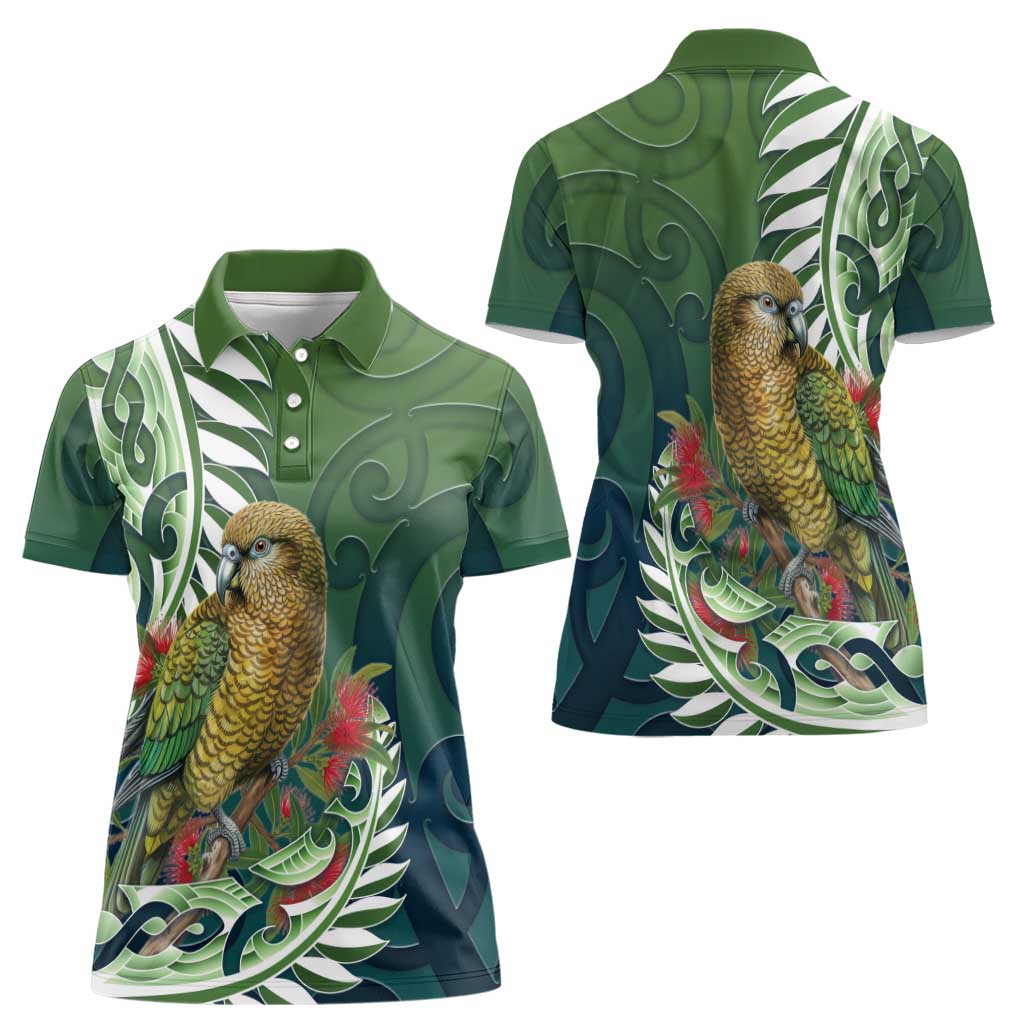 New Zealand Kea Bird Women Polo Shirt With Maori Koru Fern - Polynesian Pride