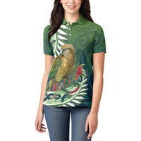 New Zealand Kea Bird Women Polo Shirt With Maori Koru Fern - Polynesian Pride