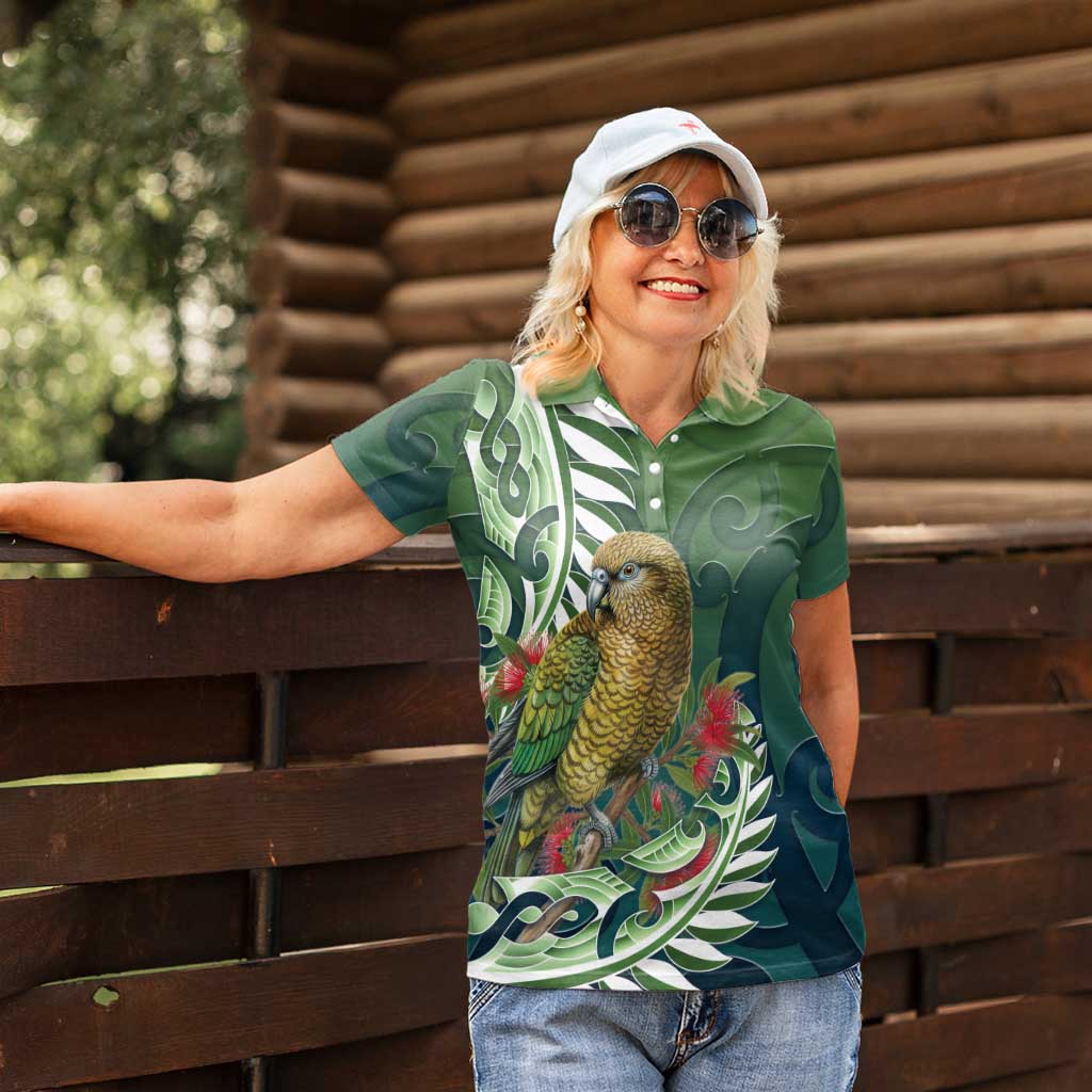 New Zealand Kea Bird Women Polo Shirt With Maori Koru Fern - Polynesian Pride