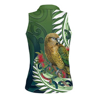 New Zealand Kea Bird Women Sleeveless Polo Shirt With Maori Koru Fern - Polynesian Pride