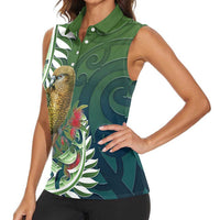 New Zealand Kea Bird Women Sleeveless Polo Shirt With Maori Koru Fern - Polynesian Pride