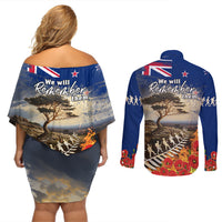 New Zealand ANZAC Day Couples Matching Off Shoulder Short Dress and Long Sleeve Button Shirt The Lonesome Pine With Soldier Fern LT05 - Polynesian Pride