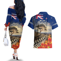 New Zealand ANZAC Day Couples Matching Off The Shoulder Long Sleeve Dress and Hawaiian Shirt The Lonesome Pine With Soldier Fern LT05 - Polynesian Pride