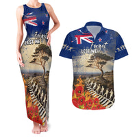 New Zealand ANZAC Day Couples Matching Tank Maxi Dress and Hawaiian Shirt The Lonesome Pine With Soldier Fern LT05 Blue - Polynesian Pride