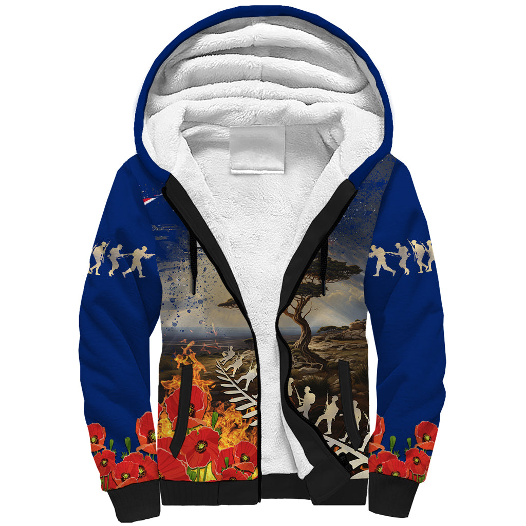 New Zealand ANZAC Day Sherpa Hoodie The Lonesome Pine With Soldier Fern LT05 Unisex Blue - Polynesian Pride