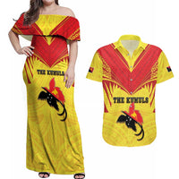 Papua New Guinea Rugby Custom Couples Matching Off Shoulder Maxi Dress and Hawaiian Shirt Kumuls Heritage