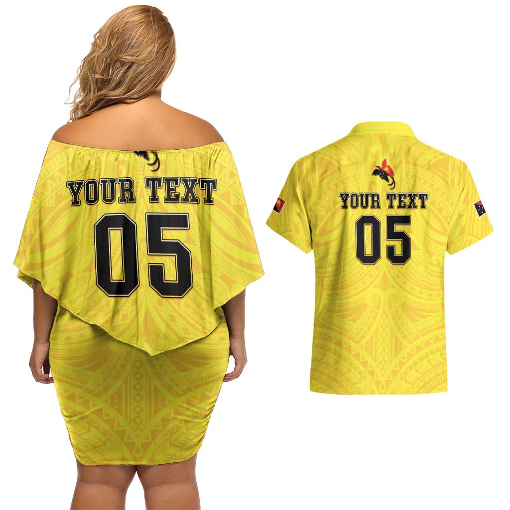 Papua New Guinea Rugby Custom Couples Matching Off Shoulder Short Dress and Hawaiian Shirt Kumuls Heritage