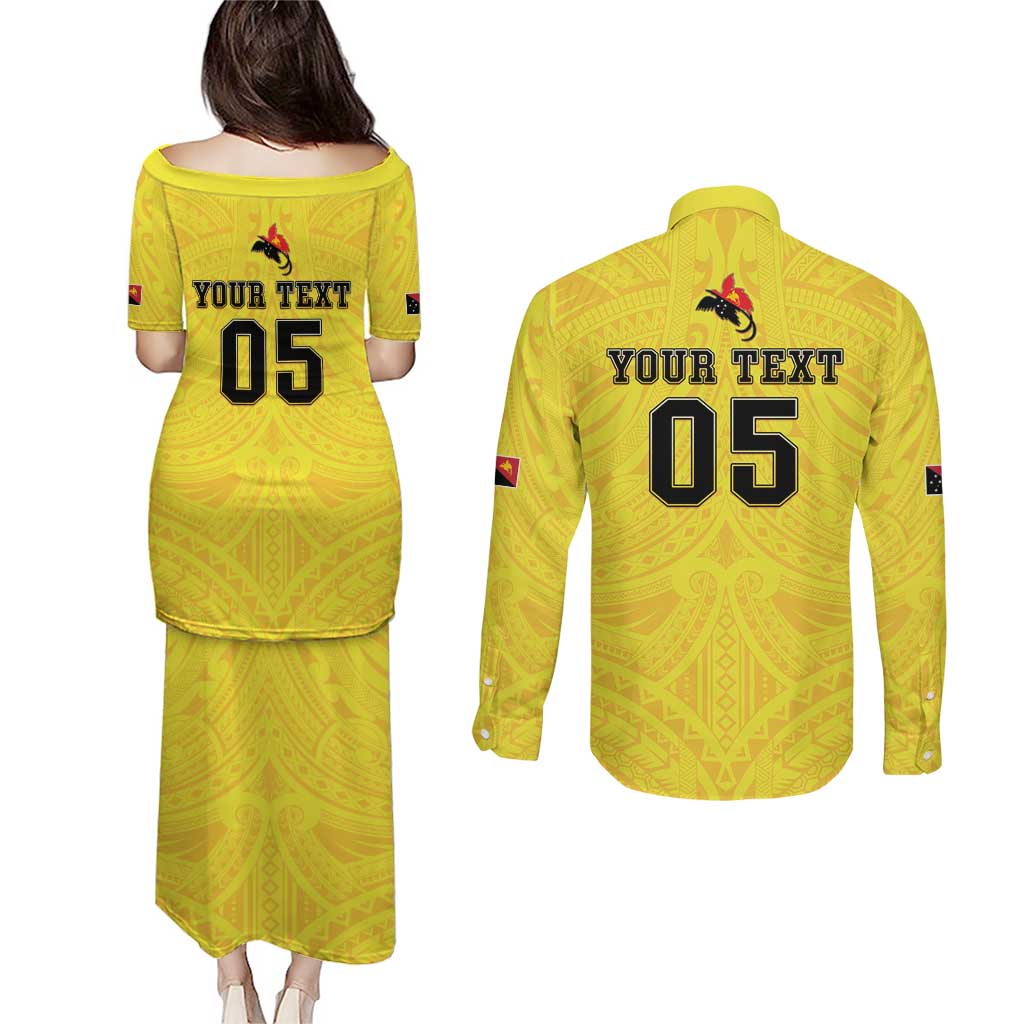 Papua New Guinea Rugby Custom Couples Matching Puletasi and Long Sleeve Button Shirt Kumuls Heritage LT05 - Polynesian Pride