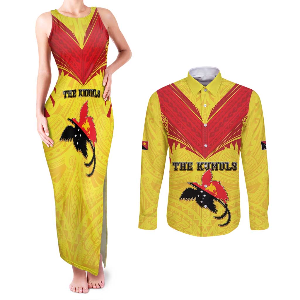 Papua New Guinea Rugby Custom Couples Matching Tank Maxi Dress and Long Sleeve Button Shirt Kumuls Heritage