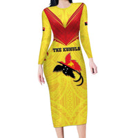 Papua New Guinea Rugby Custom Family Matching Long Sleeve Bodycon Dress and Hawaiian Shirt Kumuls Heritage