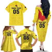 Papua New Guinea Rugby Custom Family Matching Off The Shoulder Long Sleeve Dress and Hawaiian Shirt Kumuls Heritage
