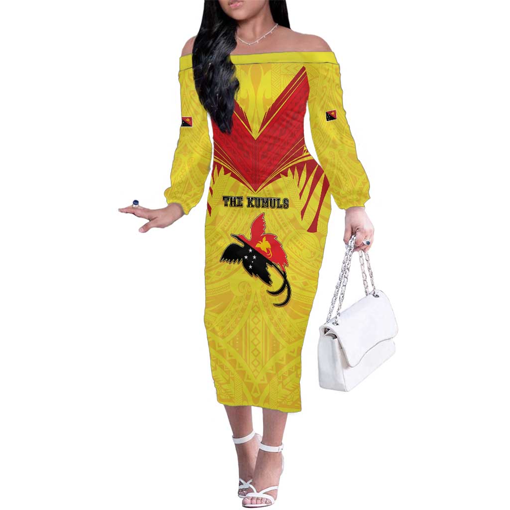 Papua New Guinea Rugby Custom Family Matching Off The Shoulder Long Sleeve Dress and Hawaiian Shirt Kumuls Heritage
