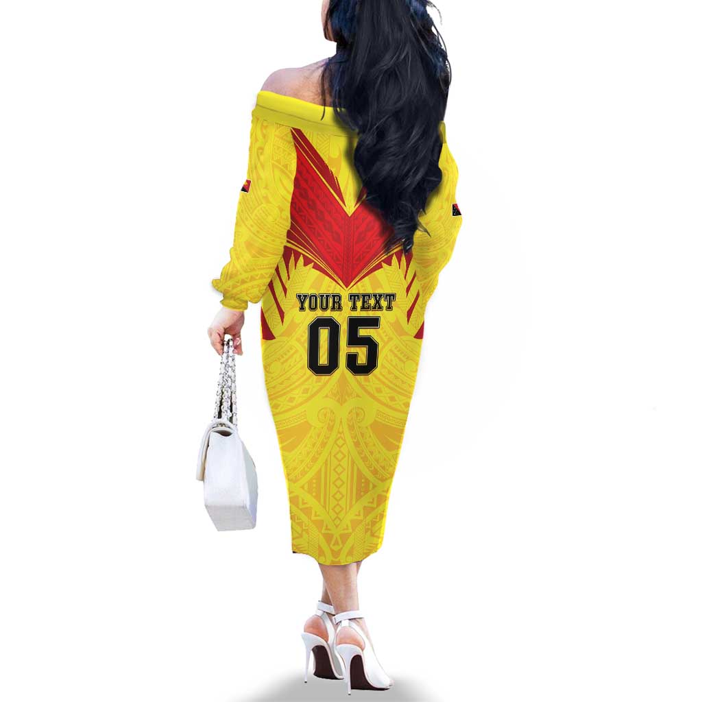 Papua New Guinea Rugby Custom Family Matching Off The Shoulder Long Sleeve Dress and Hawaiian Shirt Kumuls Heritage