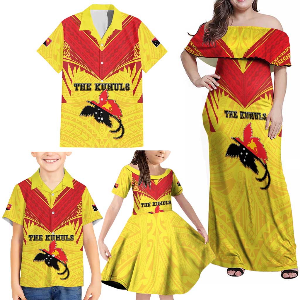 Papua New Guinea Rugby Custom Family Matching Off Shoulder Maxi Dress and Hawaiian Shirt Kumuls Heritage