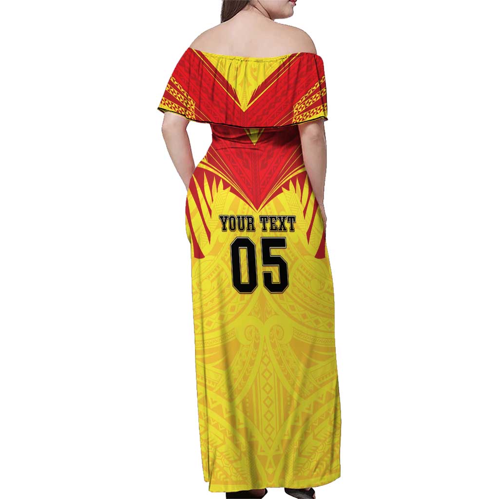 Papua New Guinea Rugby Custom Family Matching Off Shoulder Maxi Dress and Hawaiian Shirt Kumuls Heritage