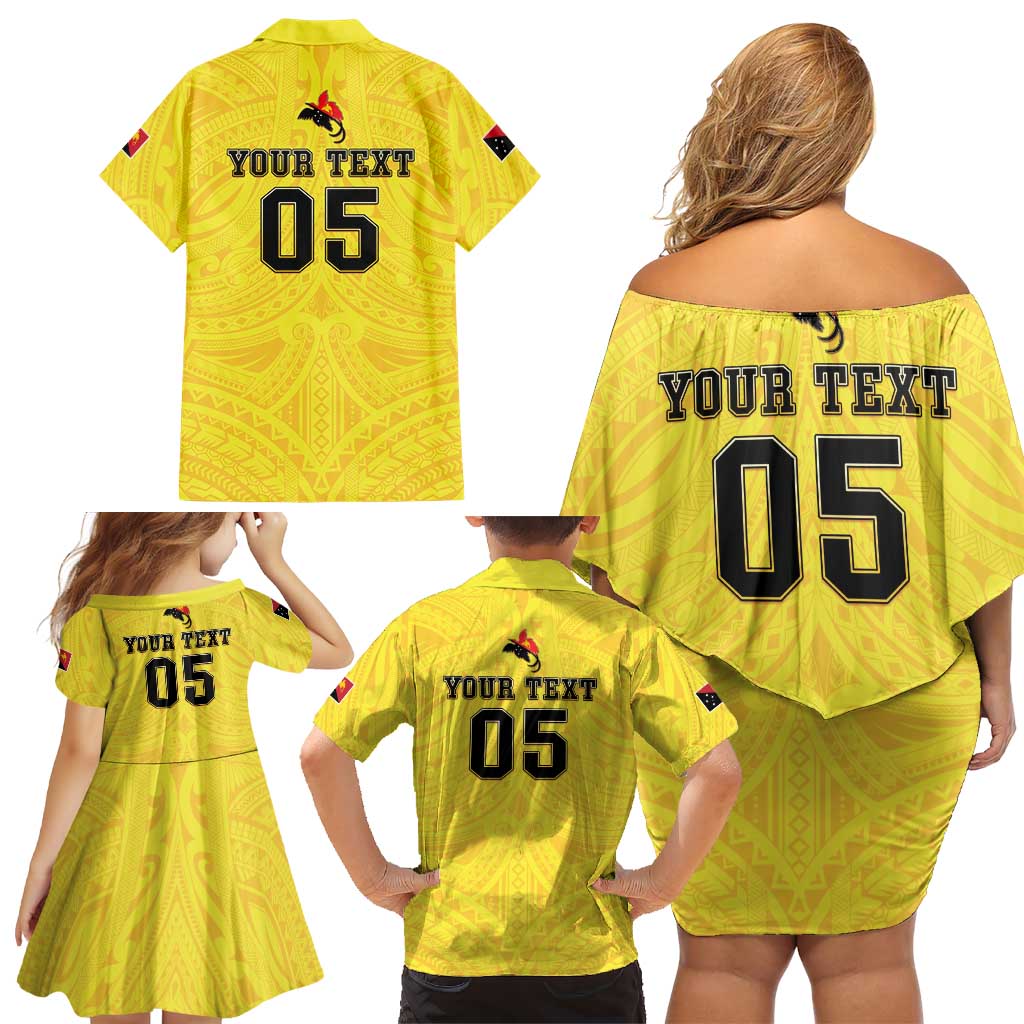 Papua New Guinea Rugby Custom Family Matching Off Shoulder Short Dress and Hawaiian Shirt Kumuls Heritage