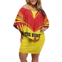 Papua New Guinea Rugby Custom Family Matching Off Shoulder Short Dress and Hawaiian Shirt Kumuls Heritage