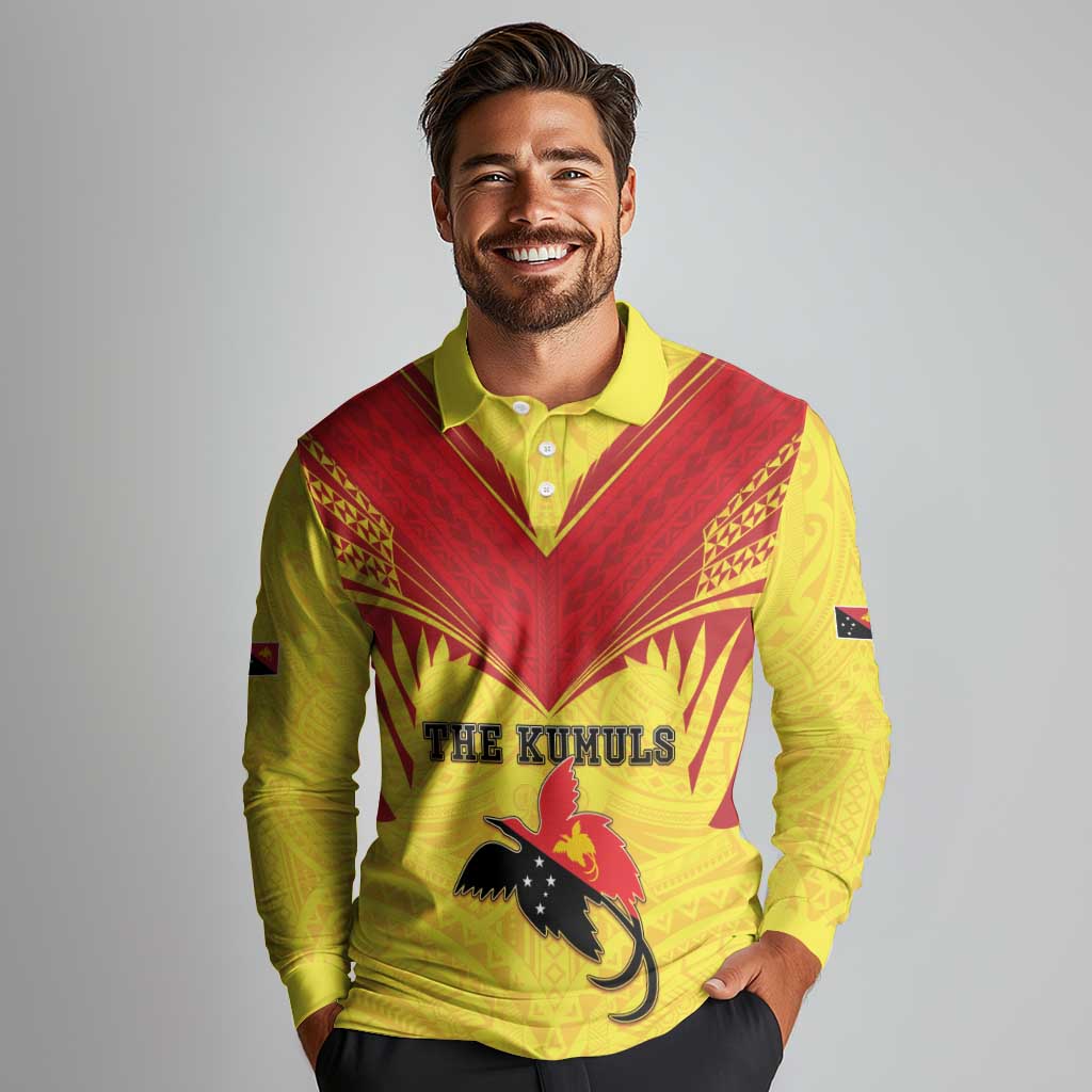 Papua New Guinea Rugby Custom Long Sleeve Polo Shirt Kumuls Heritage